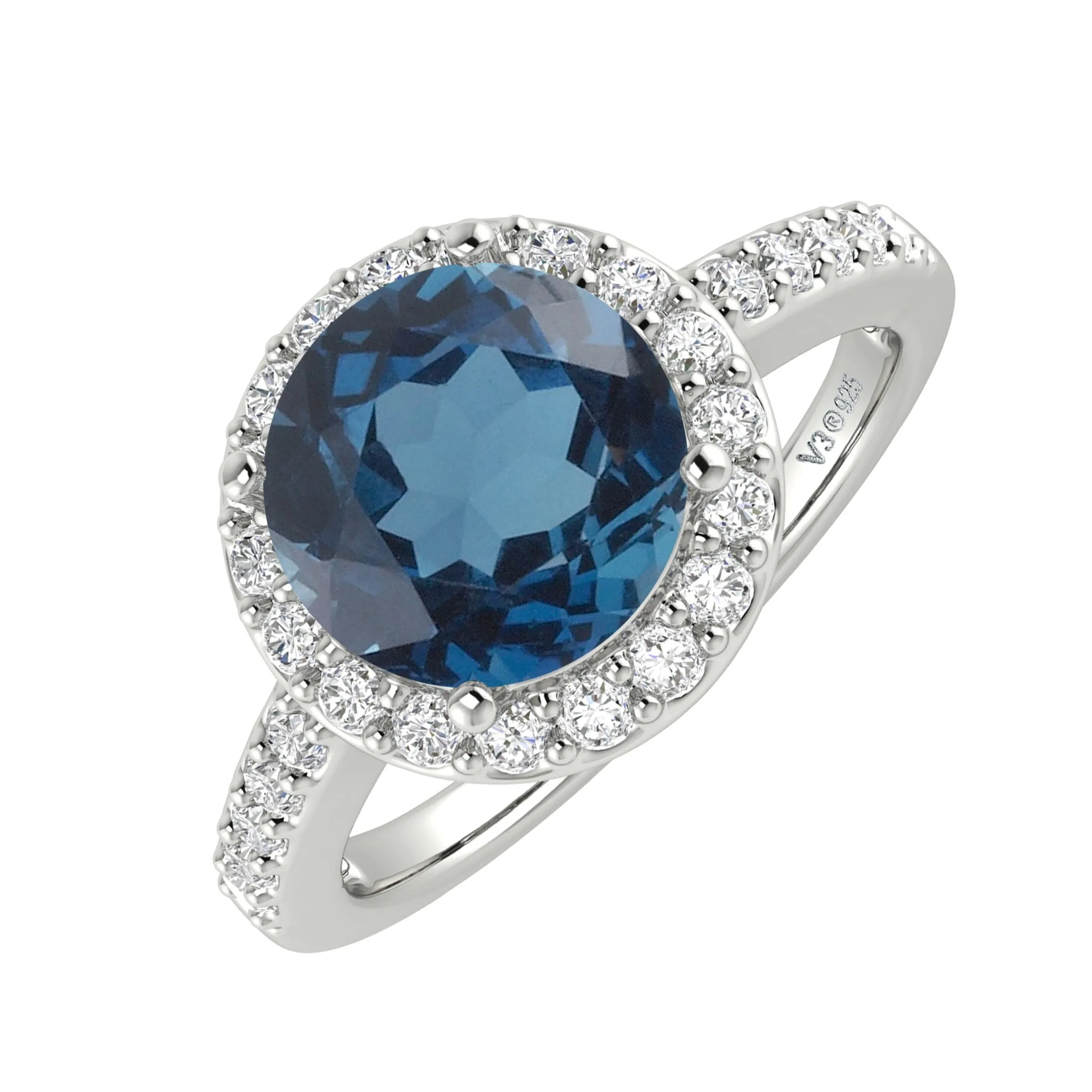 V3 Jewelry® 925 Sterling Silver with Natural London Blue Topaz and White Topaz Halo Ring for Women sold by Zulily product image thumbnail 4