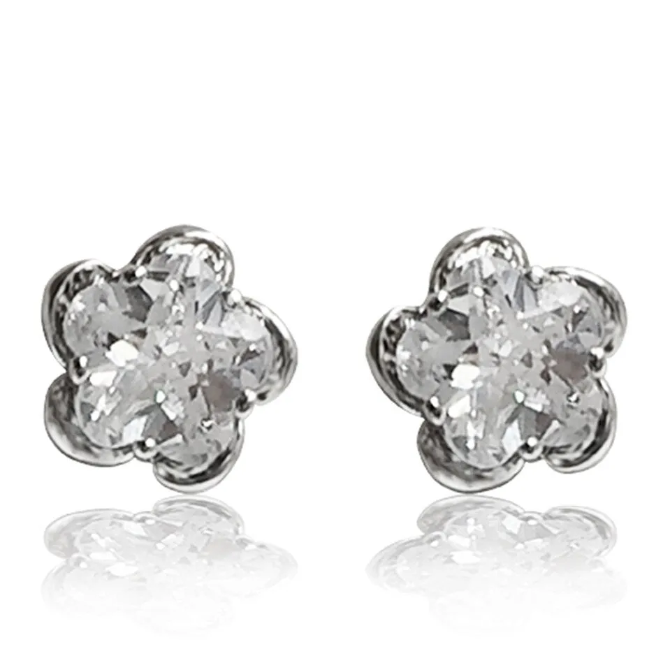 Cubic Zirconia Silvertone Flower Stud Earrings sold by Zulily