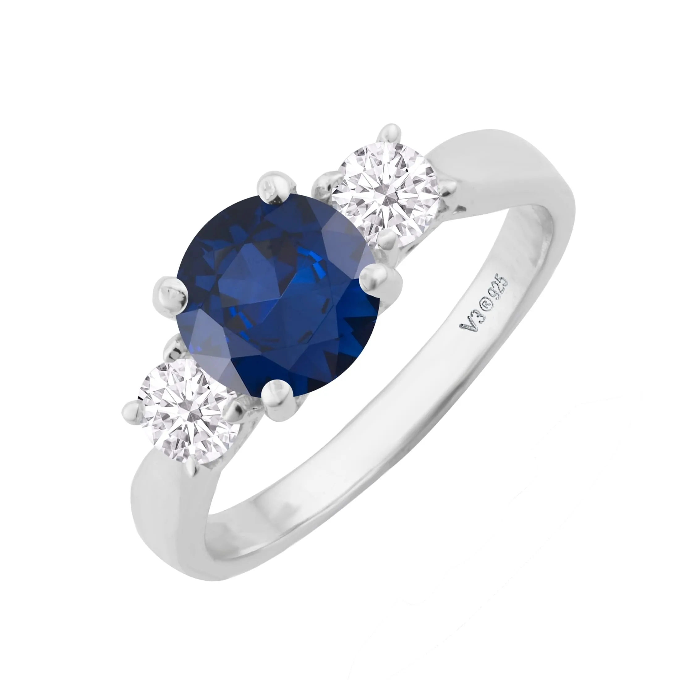 V3 Jewelry® 925 Sterling Silver with Blue Sapphire and Moissanite Three Stone Ring for Women sold by Zulily product image thumbnail 3