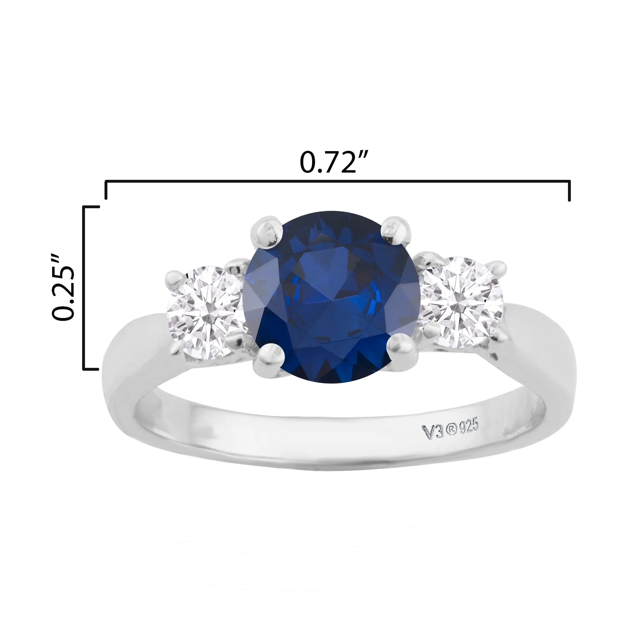 V3 Jewelry® 925 Sterling Silver with Blue Sapphire and Moissanite Three Stone Ring for Women sold by Zulily product image thumbnail 2