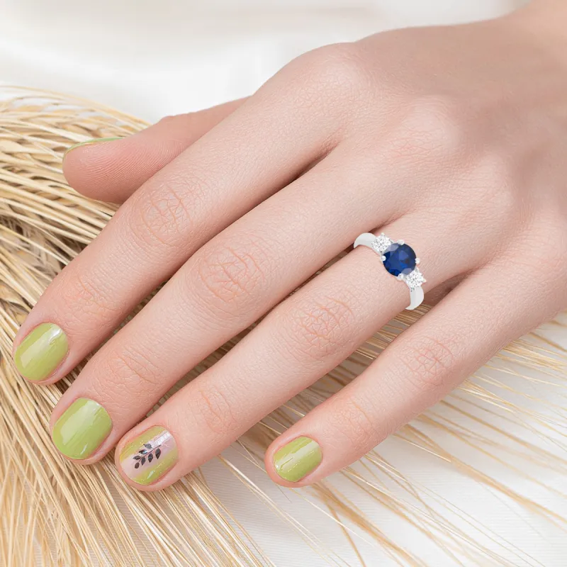 V3 Jewelry® 925 Sterling Silver with Blue Sapphire and Moissanite Three Stone Ring for Women sold by Zulily
