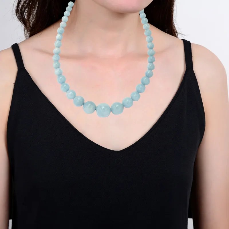 Sterling Silver with Natural Aquamarine Graduated Bead Statement Necklace-18" sold by Zulily