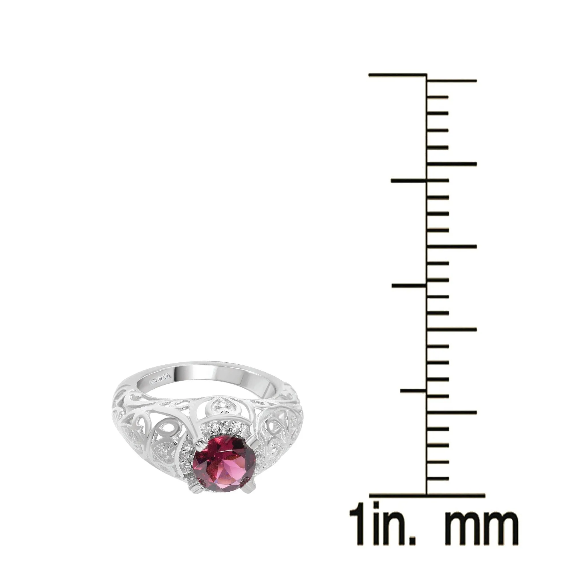 Sterling Silver with Natural Rhodolite Garnet and White Topaz Halo Filigree Ring sold by Zulily product image thumbnail 2