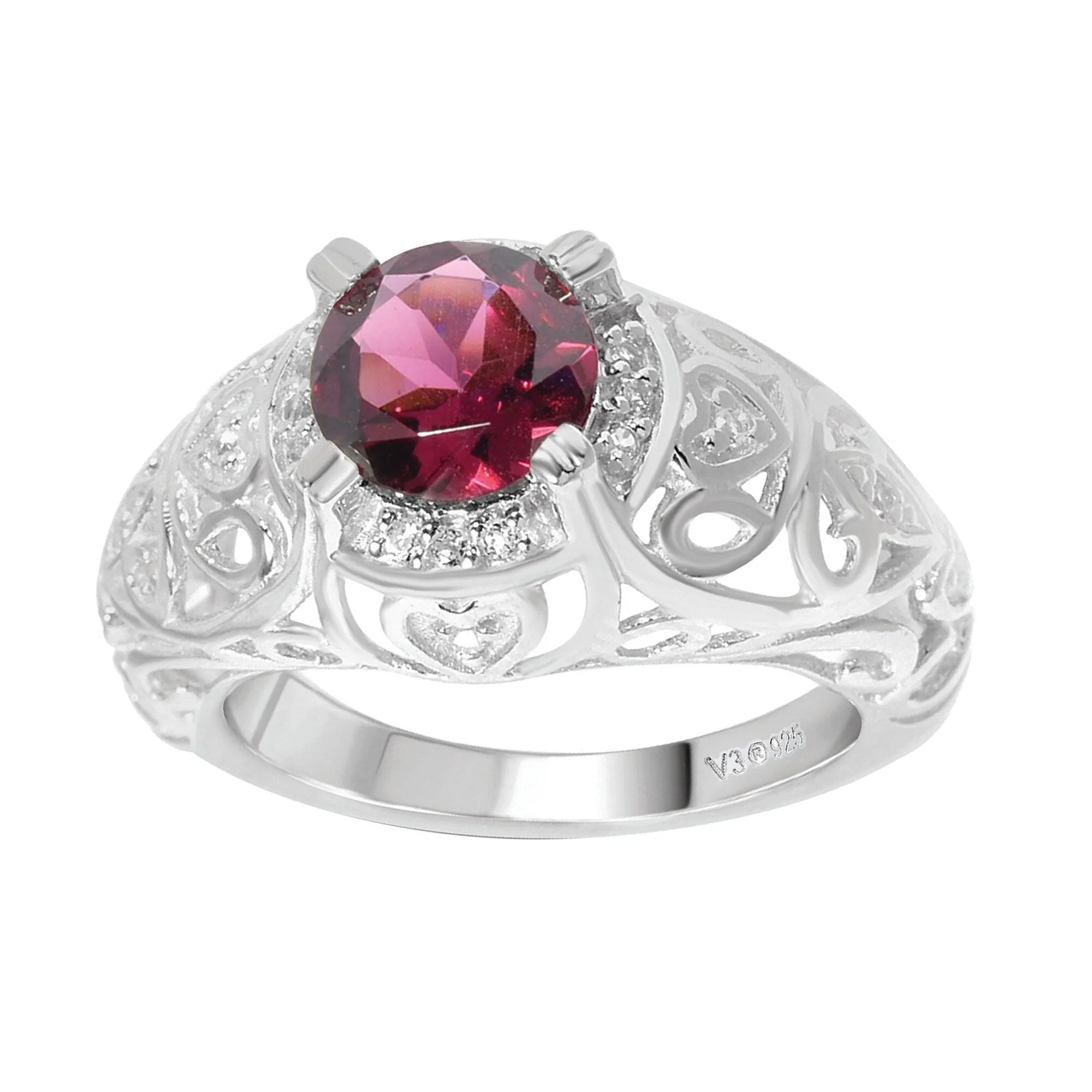 Sterling Silver with Natural Rhodolite Garnet and White Topaz Halo Filigree Ring sold by Zulily product image thumbnail 3