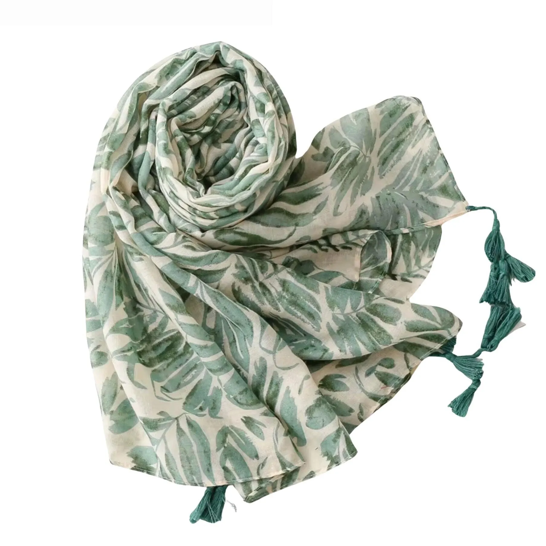 Tropical Leaf Print Scarf with Tassels sold by Zulily product image thumbnail 2