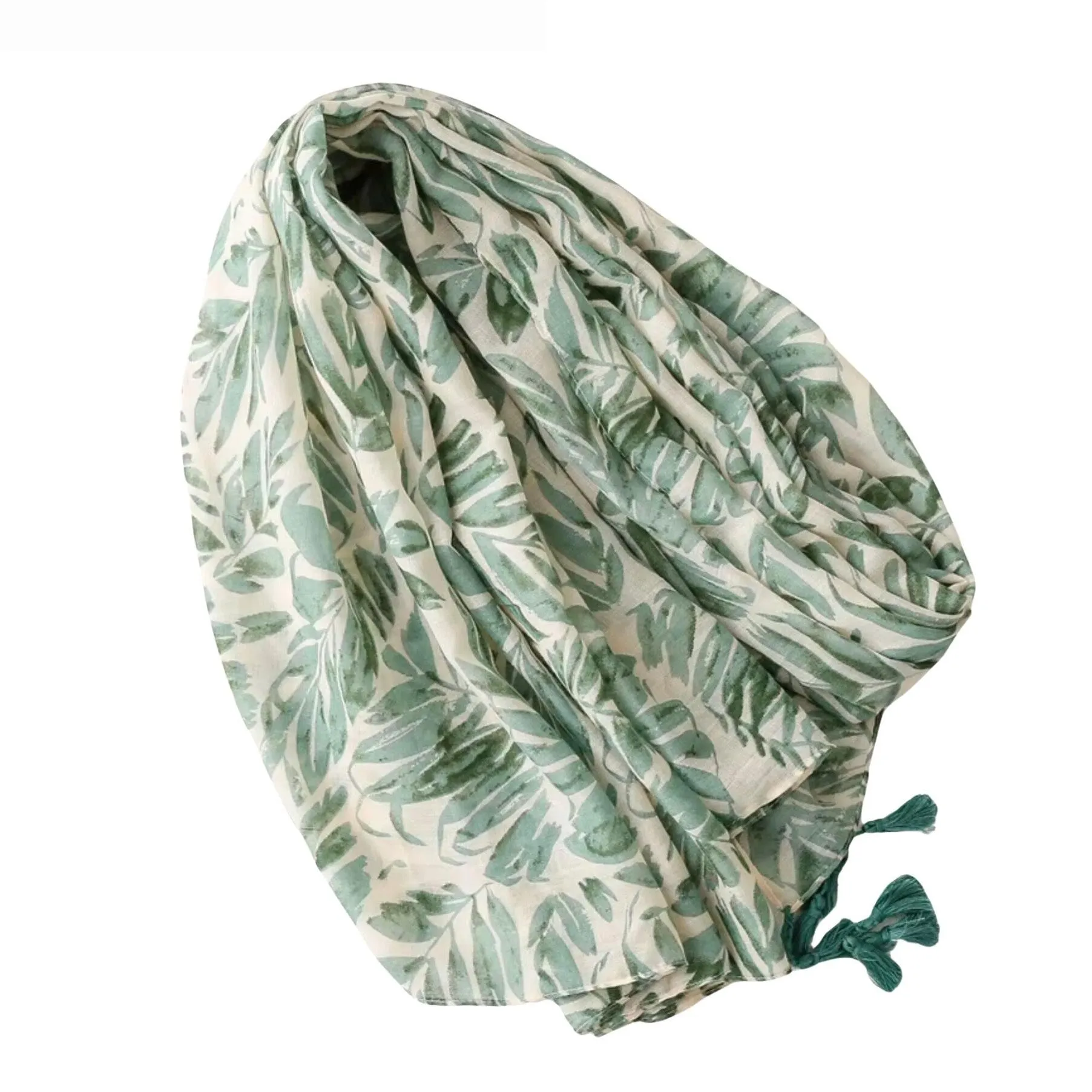 Tropical Leaf Print Scarf with Tassels sold by Zulily product image thumbnail 3