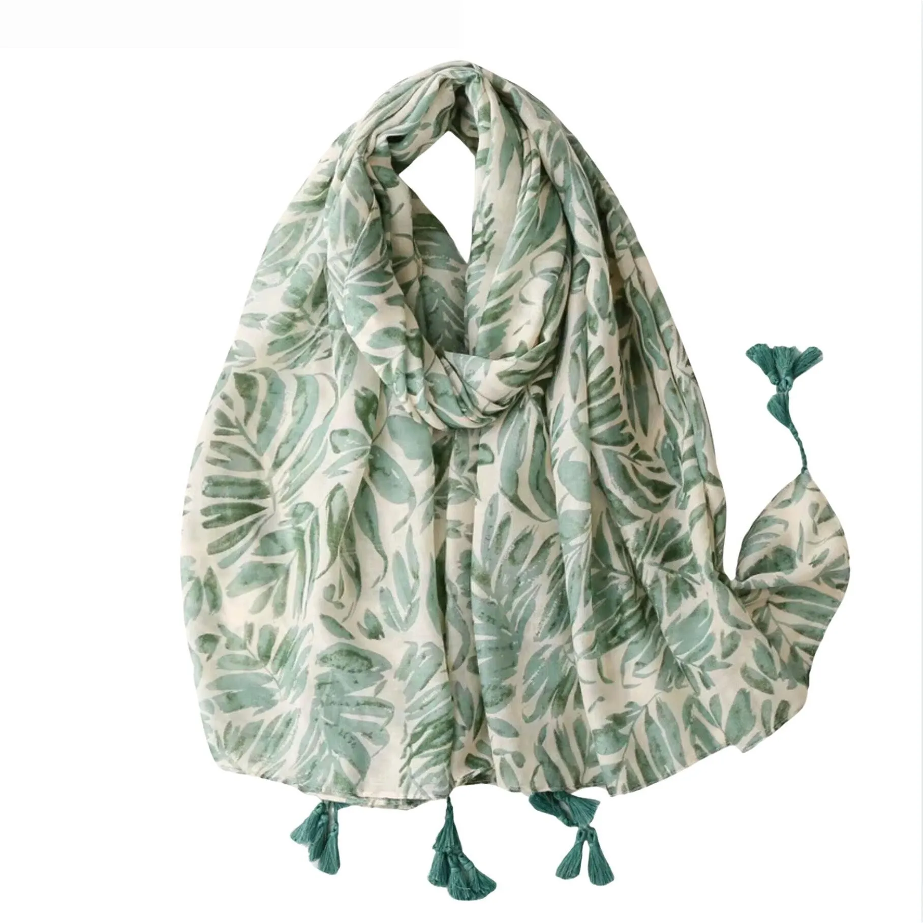 Tropical Leaf Print Scarf with Tassels sold by Zulily