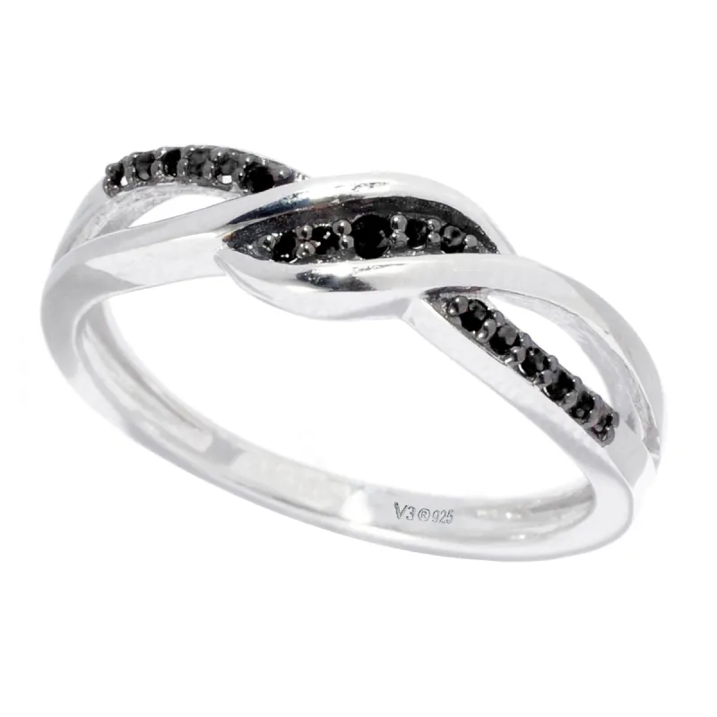 Sterling Silver 0.12 CTTW Natural Black Diamond Crossover Ring sold by Zulily