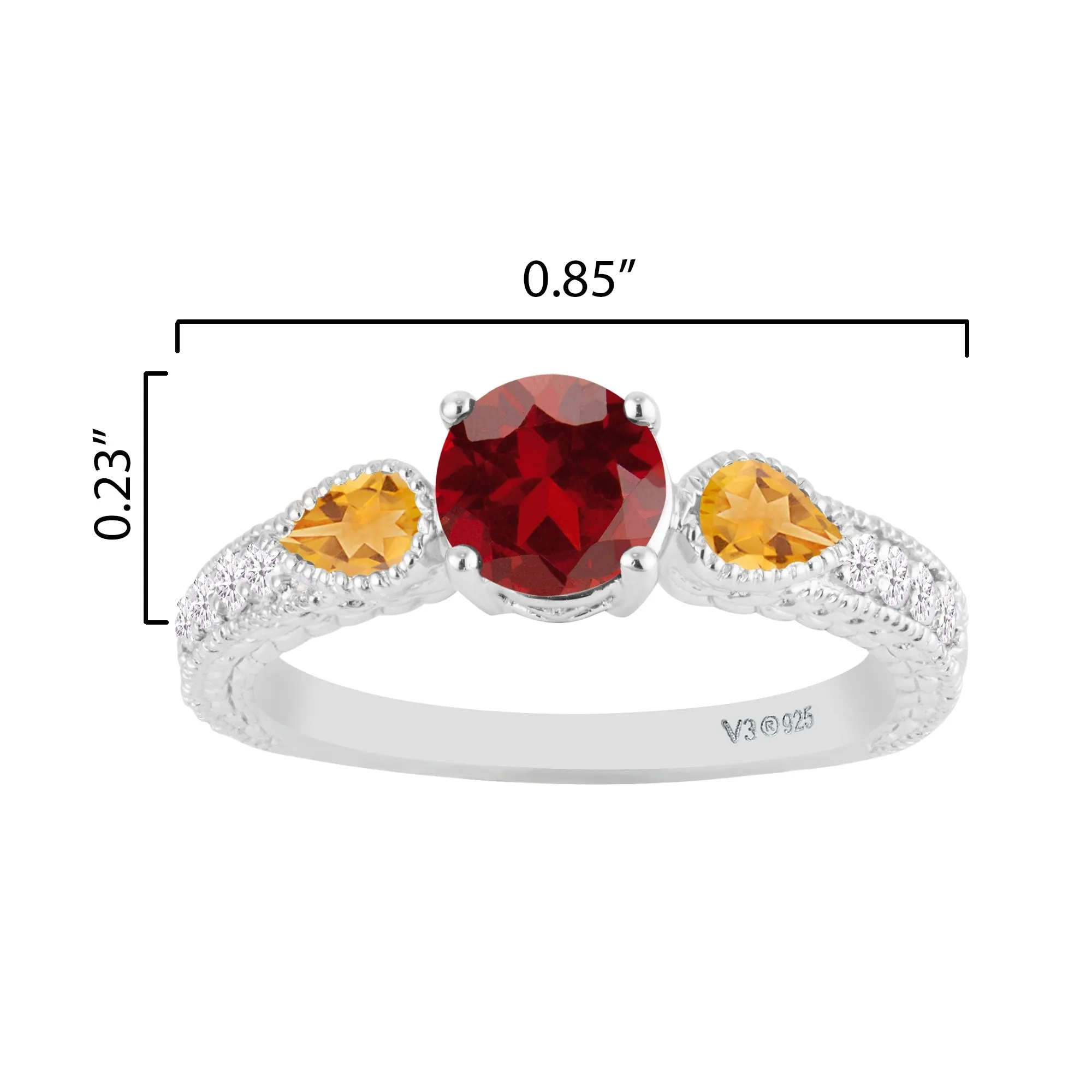 Sterling Silver with Natural Garnet , Citrine and White Zircon Three Stone Ring sold by Zulily product image thumbnail 3