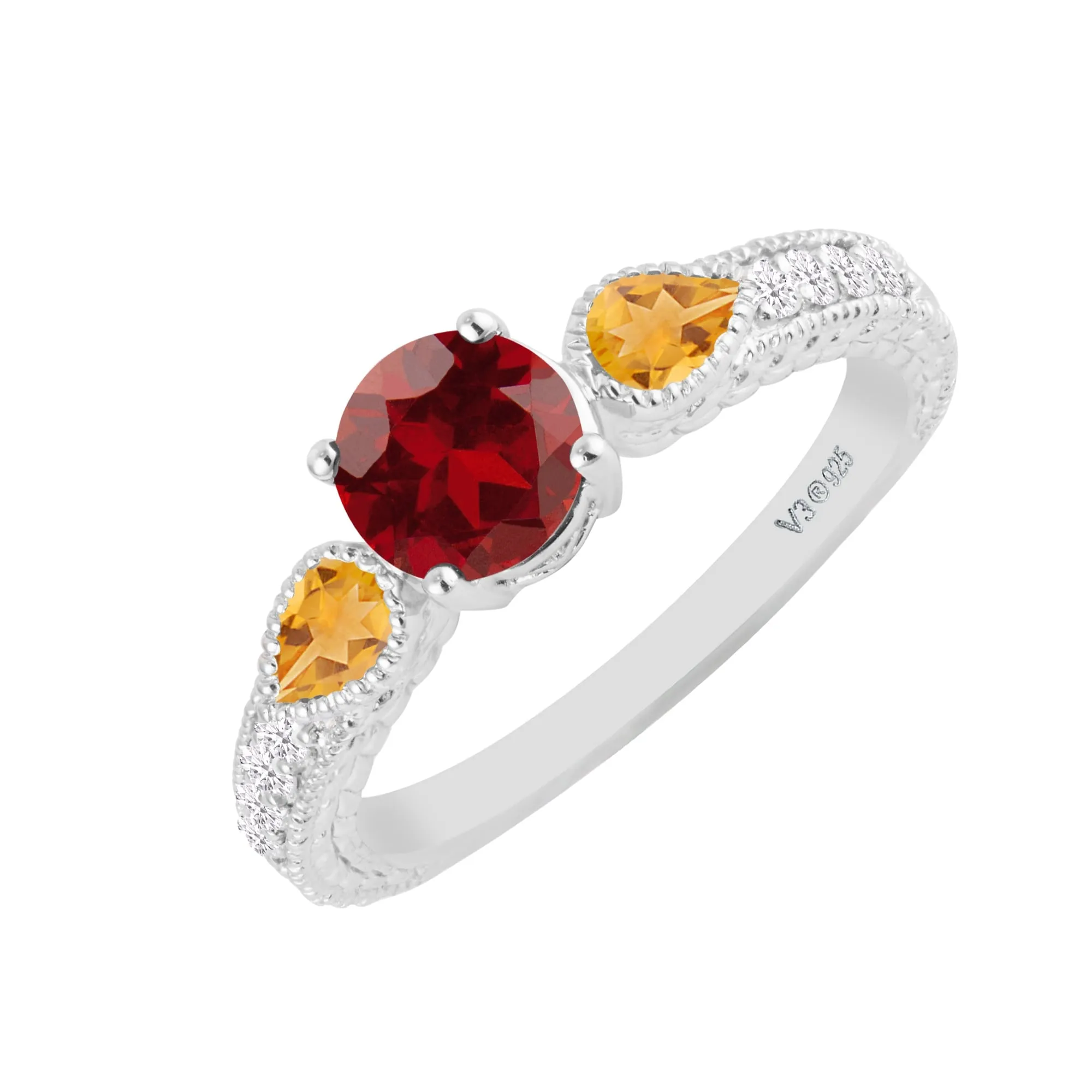 Sterling Silver with Natural Garnet , Citrine and White Zircon Three Stone Ring sold by Zulily product image thumbnail 2