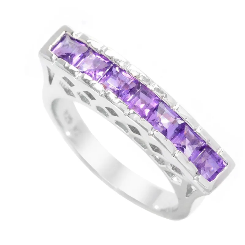 Sterling Silver with Natural Amethyst Flat Top Seven Stone Band Ring made by Zulily