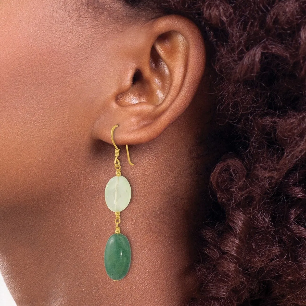 Curata 925 Sterling Silver Gold Plated Green Agate and Prehnite Earrings - 59.75x13mm sold by Zulily product image thumbnail 5