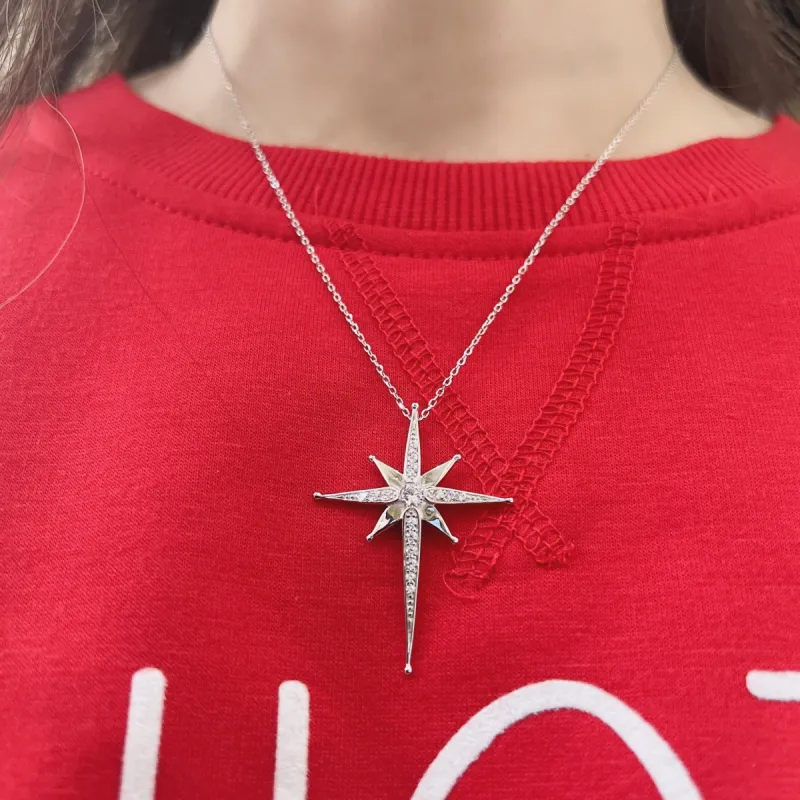 Sterling Silver Long Starburst CZ Charm Necklace - Starburst CZ Silver sold by Zulily