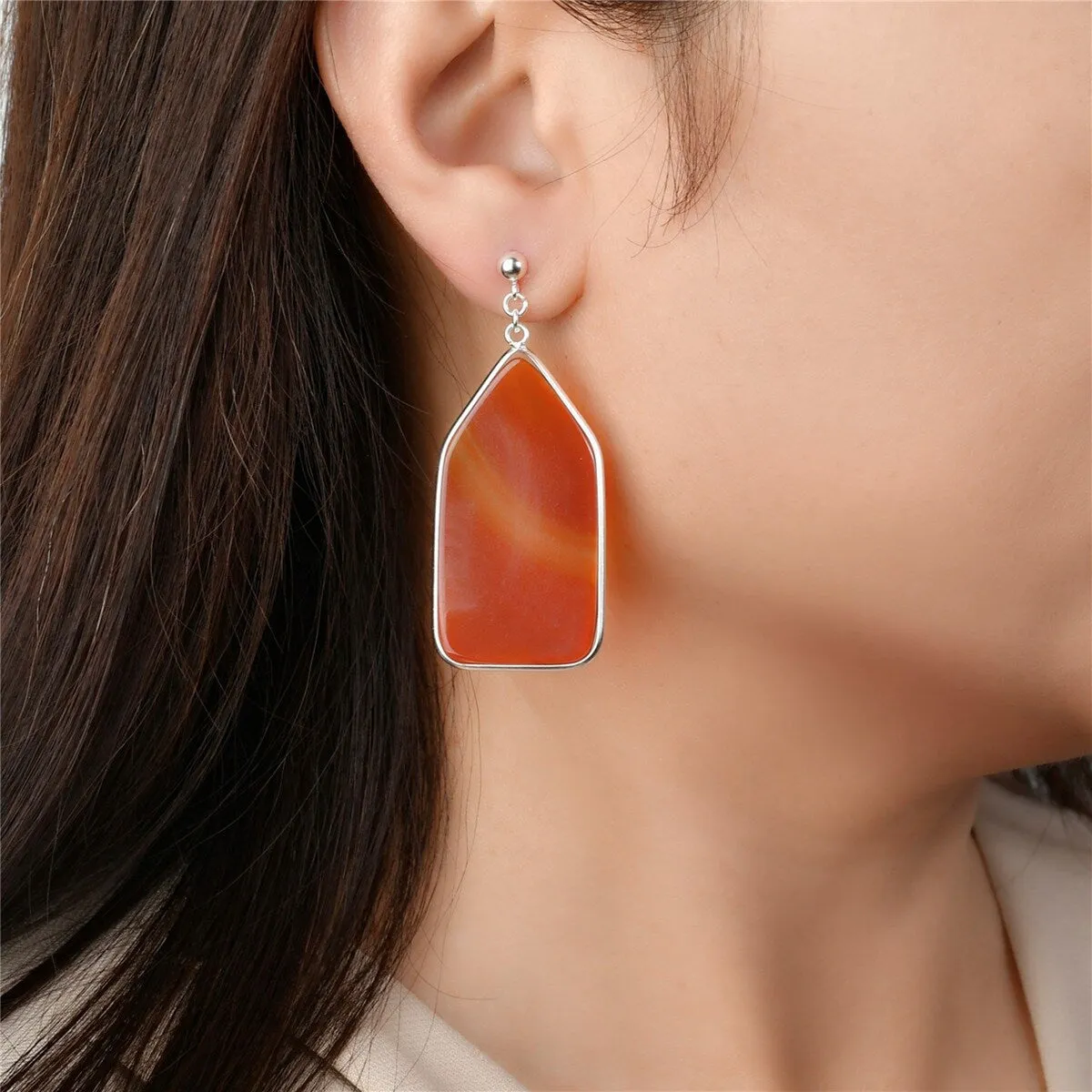 Sterling Silver Irregular Pentagonal Shaped Carnelian Earring sold by Zulily product image thumbnail 2