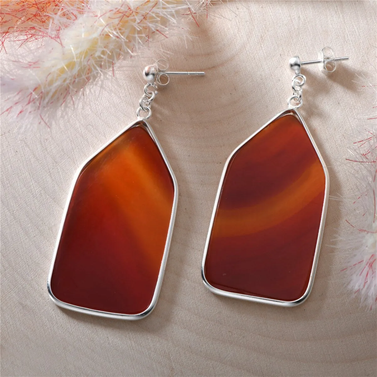 Sterling Silver Irregular Pentagonal Shaped Carnelian Earring sold by Zulily product image thumbnail 3