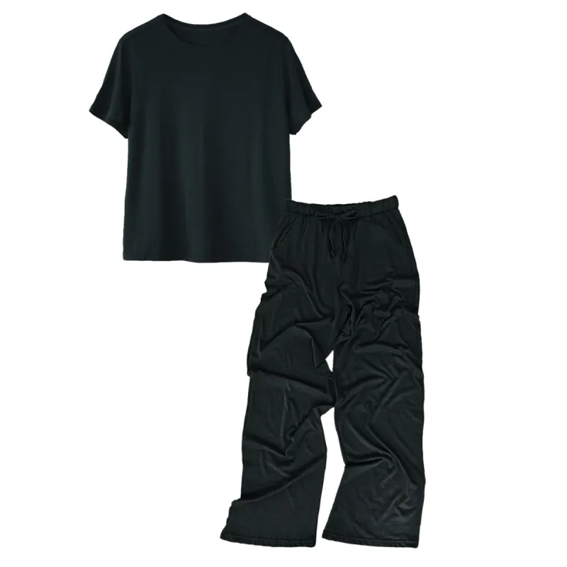 Black Women's Modal/Cotton Boxy Tee & PJ Pants Set sold by Zulily