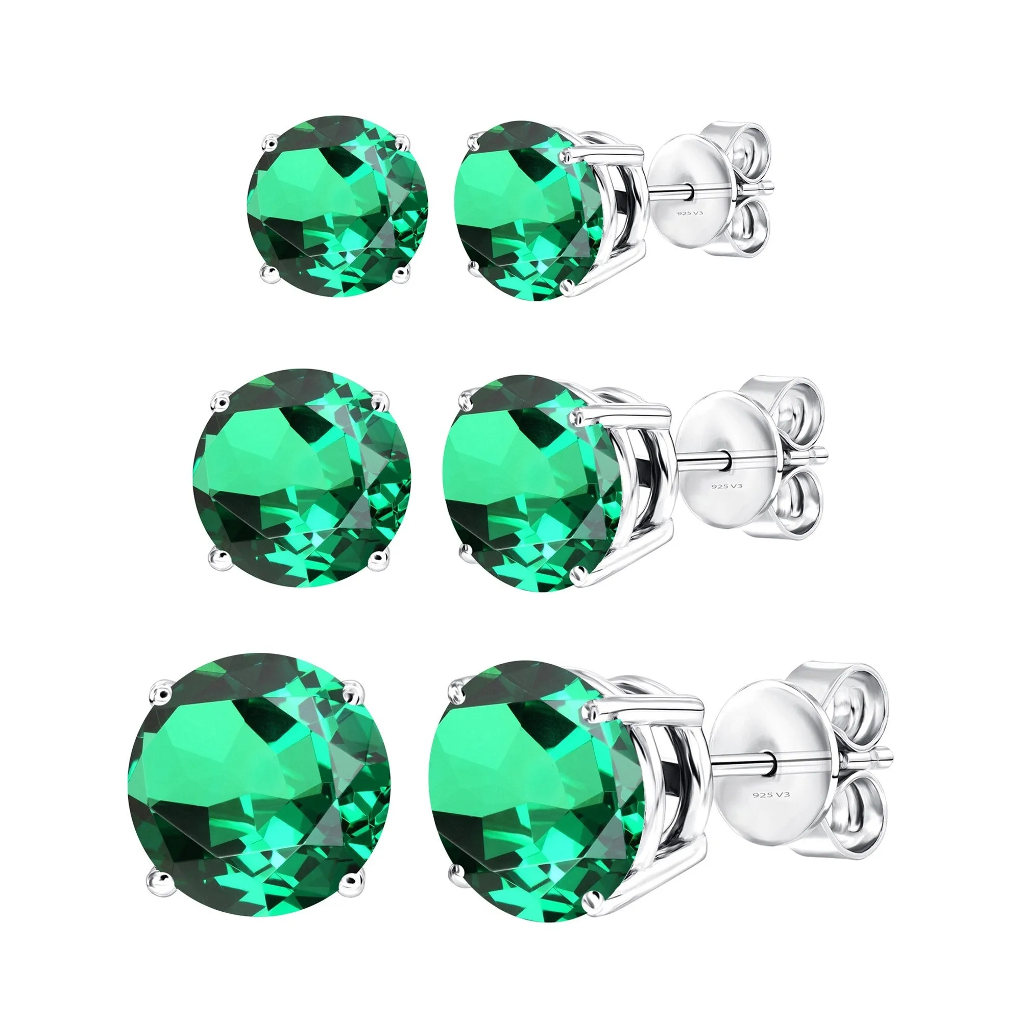 Set Of Three Sterling Silver with Emerald Stud Earring sold by Zulily product image thumbnail 3
