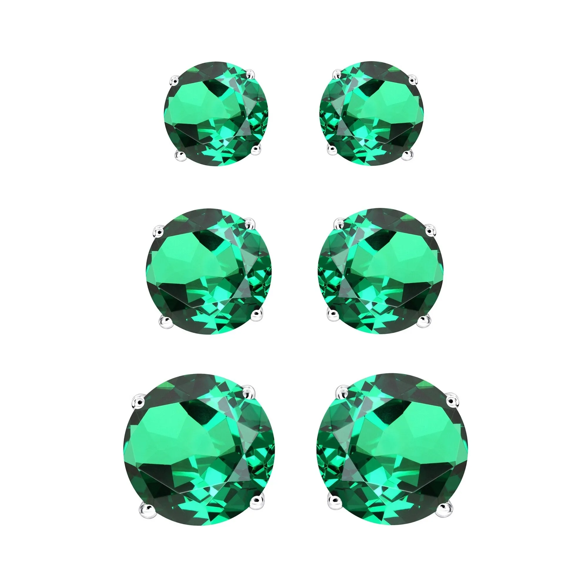 Set Of Three Sterling Silver with Emerald Stud Earring sold by Zulily product image thumbnail 2