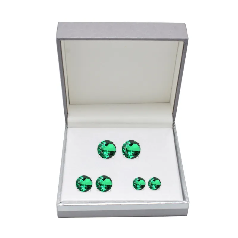 Set Of Three Sterling Silver with Emerald Stud Earring sold by Zulily