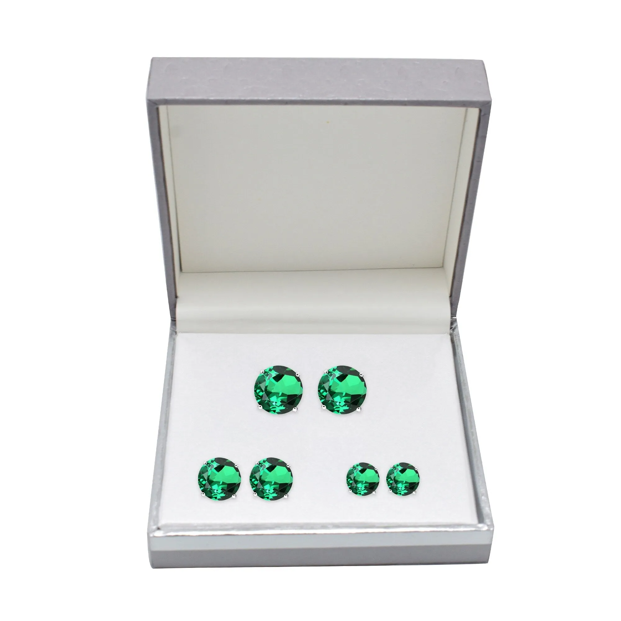 Set Of Three Sterling Silver with Emerald Stud Earring sold by Zulily