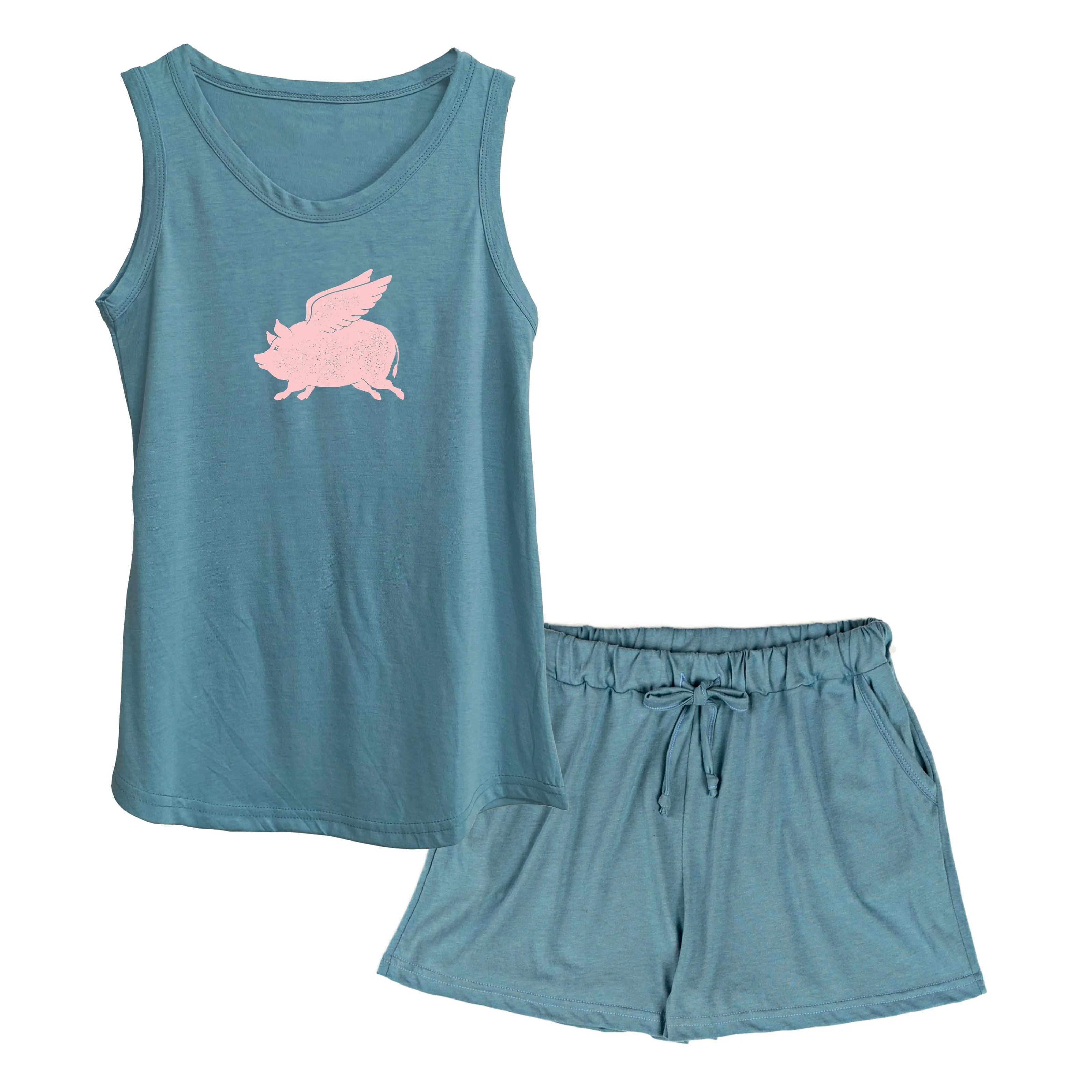 Azure 'Pigs Fly' Women's Modal/Cotton Flowy Tank & PJ Shorts sold by Zulily product image thumbnail 2