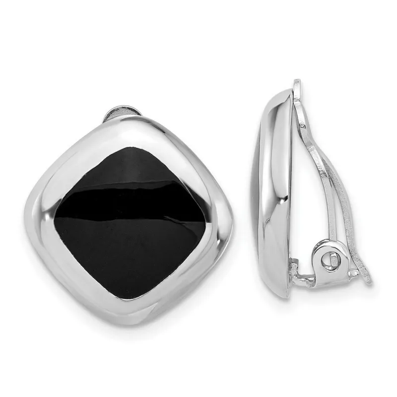 Curata 925 Sterling Silver Rhodium Plated Black Onyx Square Non Pierced Earrings - 17x17mm sold by Zulily