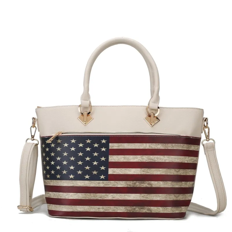 Mkfcollection Lilian Printed Flag Tote Bag Vegan Leather Designer Handbag sold by Zulily
