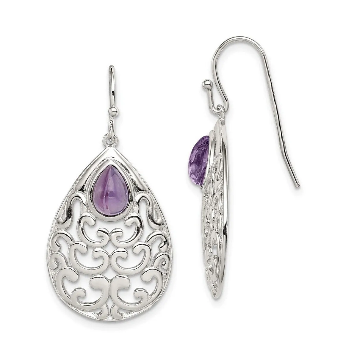 Curata 925 Sterling Silver Amethyst Teardrop Filigree Hook Dangle Earrings - 40x19mm sold by Zulily product image thumbnail 3