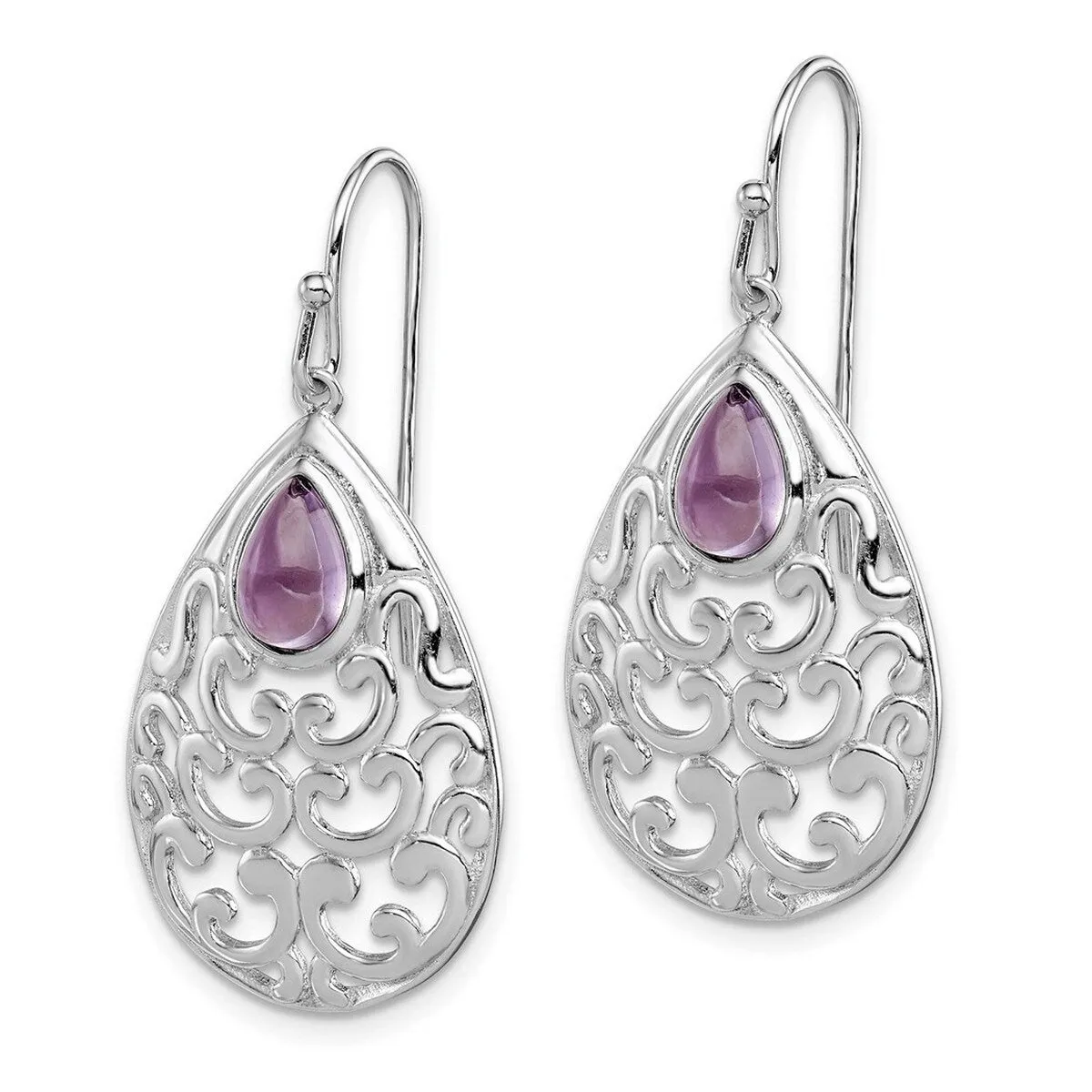 Curata 925 Sterling Silver Amethyst Teardrop Filigree Hook Dangle Earrings - 40x19mm sold by Zulily product image thumbnail 4