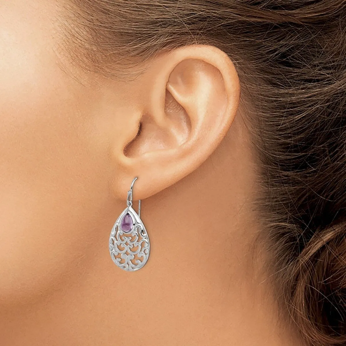 Curata 925 Sterling Silver Amethyst Teardrop Filigree Hook Dangle Earrings - 40x19mm sold by Zulily product image thumbnail 5