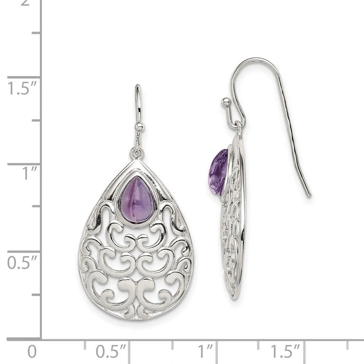 Curata 925 Sterling Silver Amethyst Teardrop Filigree Hook Dangle Earrings - 40x19mm sold by Zulily product image thumbnail 2