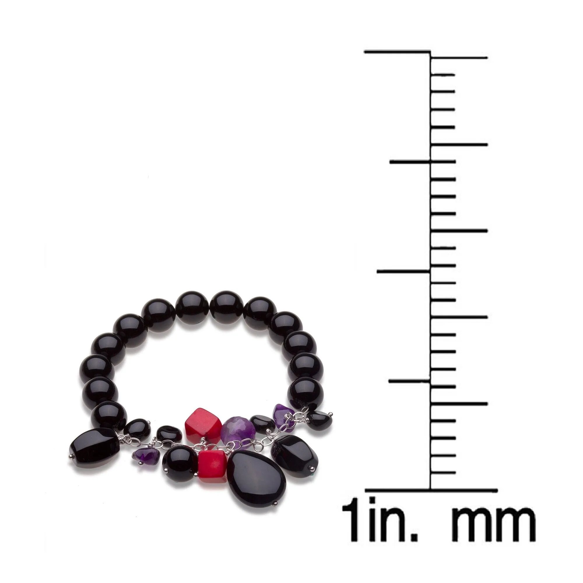 Sterling Silver 10mm Natural Onyx, Amethyst and Coral Bead Stretch Bracelet sold by Zulily product image thumbnail 5