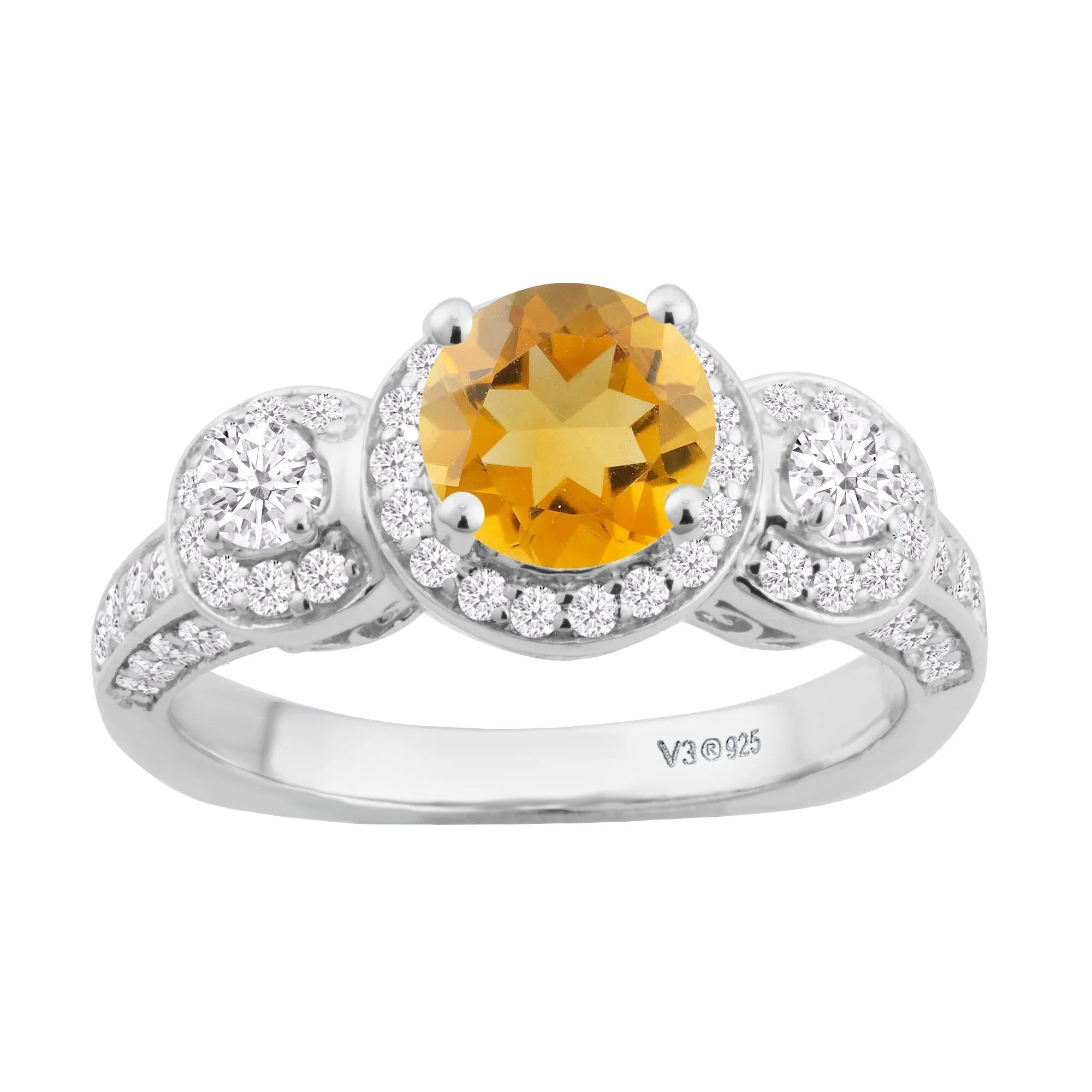 Sterling Silver with Citrine, Moissanite and White Diamond Three Stone Ring sold by Zulily product image thumbnail 5
