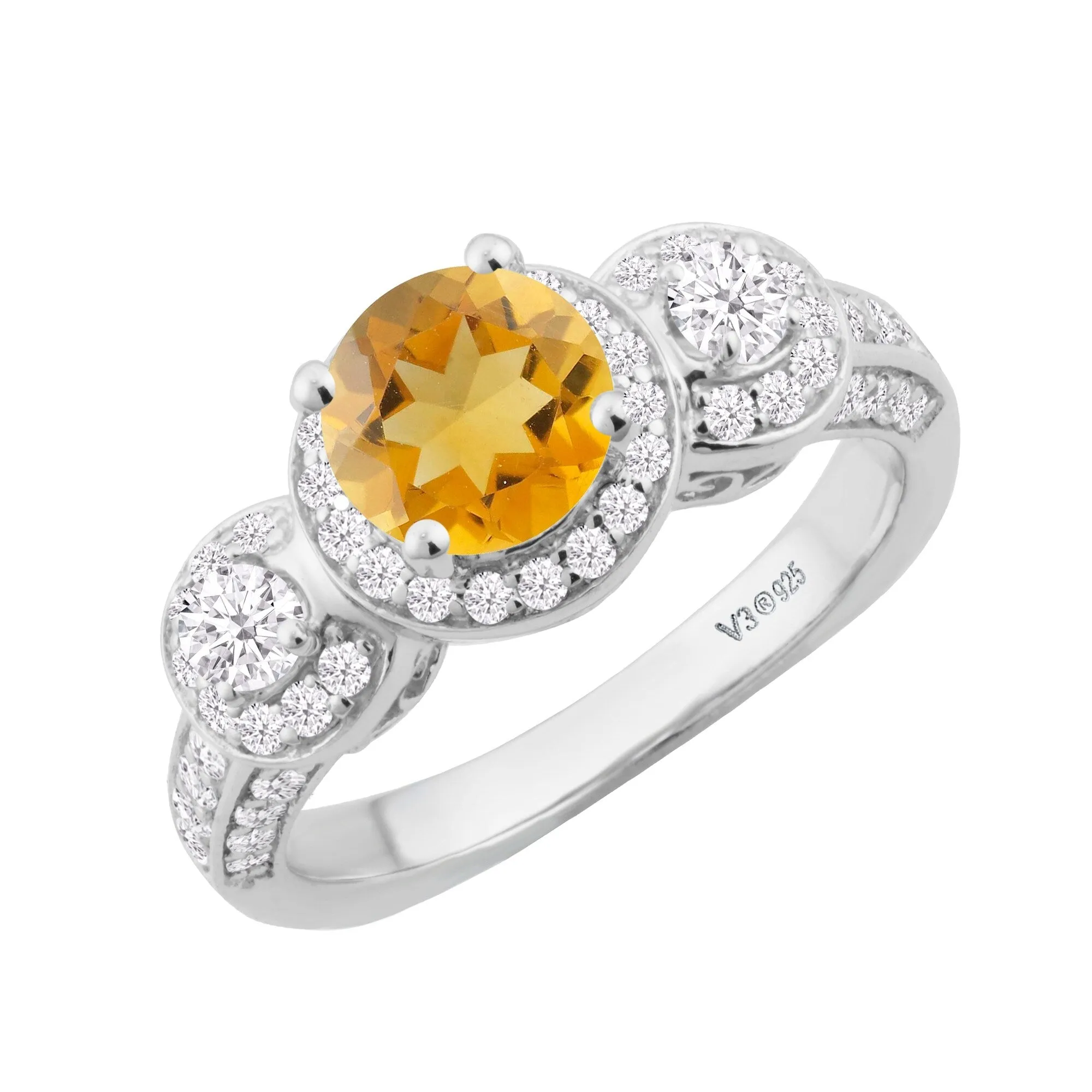 Sterling Silver with Citrine, Moissanite and White Diamond Three Stone Ring sold by Zulily