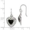 Curata 925 Sterling Silver Simulated Onyx Heart Hook Artisan Oxidized Earrings - 27x14mm sold by Zulily