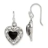 Curata 925 Sterling Silver Simulated Onyx Heart Hook Artisan Oxidized Earrings - 27x14mm sold by Zulily