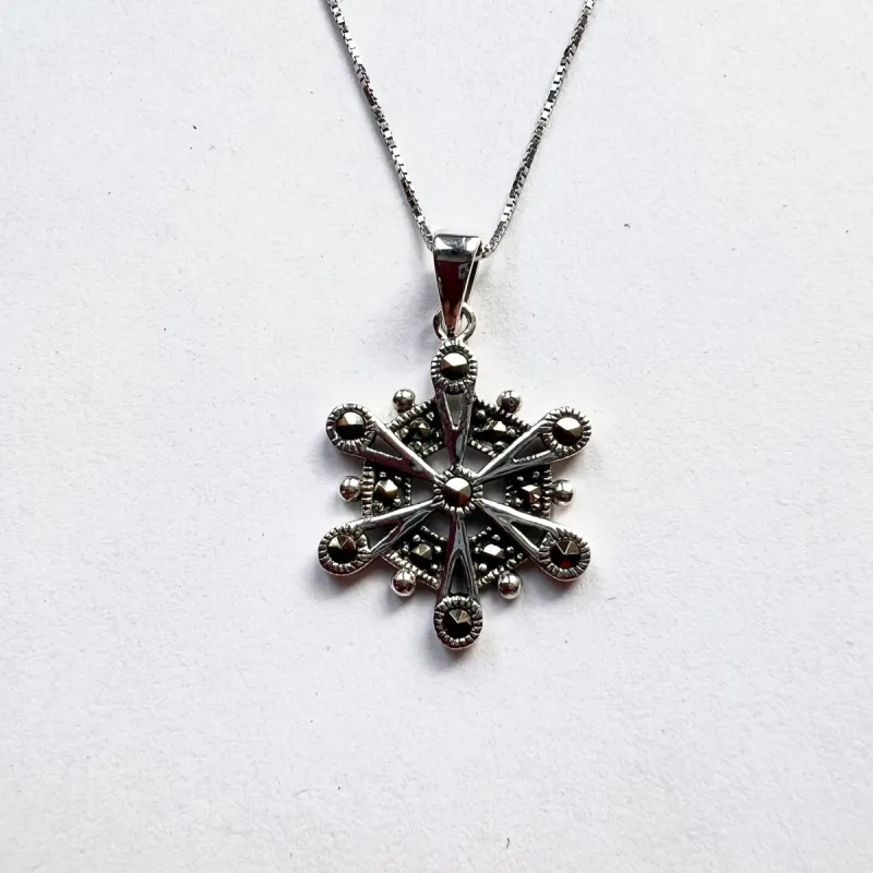 Sterling Silver Marcasite Stone Snowflake Charm Necklace sold by Zulily