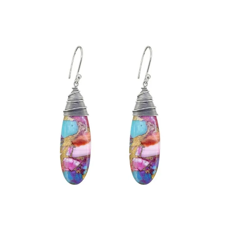 YS Gems Sterling Silver Pink Oyster Copper Turquoise Gemstone Earring - 0.43 x 2.05 sold by Zulily