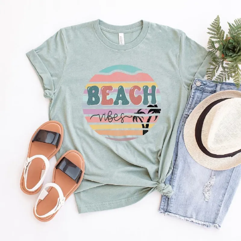 Beach Vibes Stripes Short Sleeve Crewnneck Tee sold by Zulily