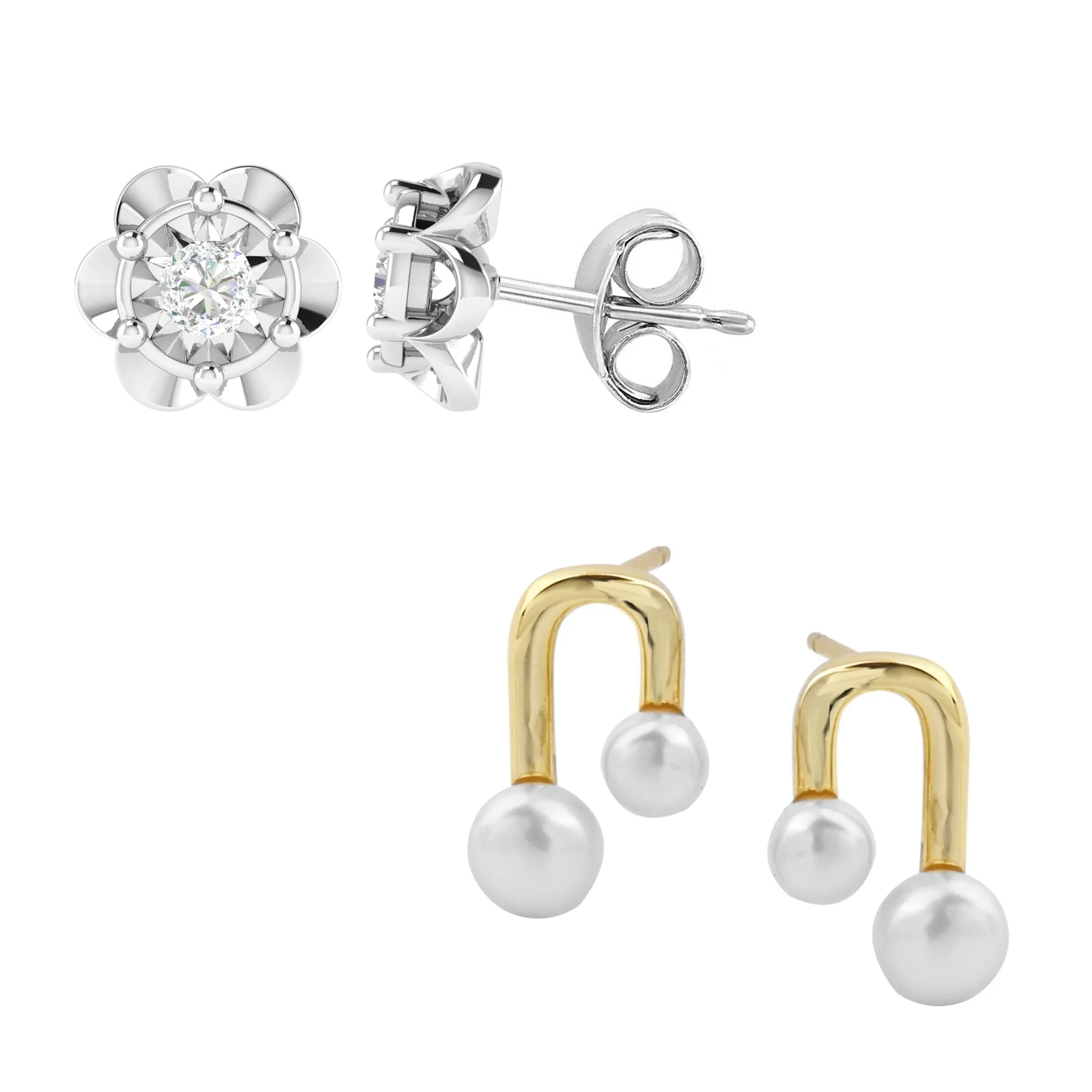 V3 Jewelry Set of Two Sterling Silver and Gold Over Sterling Silver with Moissanite and Freshwater Pearl Drop Earrings sold by Zulily product image thumbnail 2