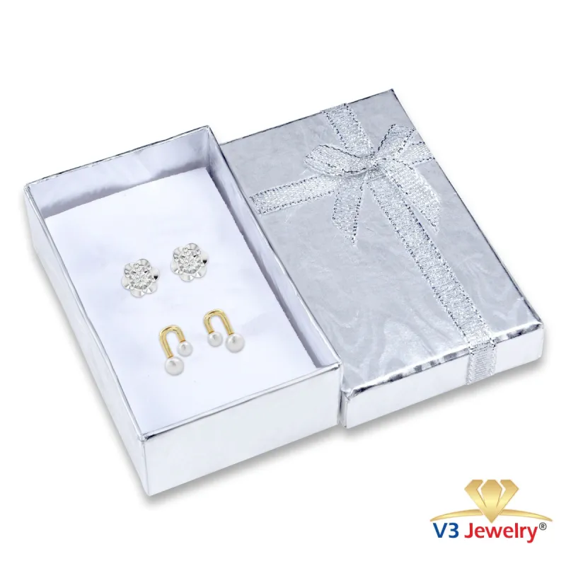 V3 Jewelry Set of Two Sterling Silver and Gold Over Sterling Silver with Moissanite and Freshwater Pearl Drop Earrings sold by Zulily