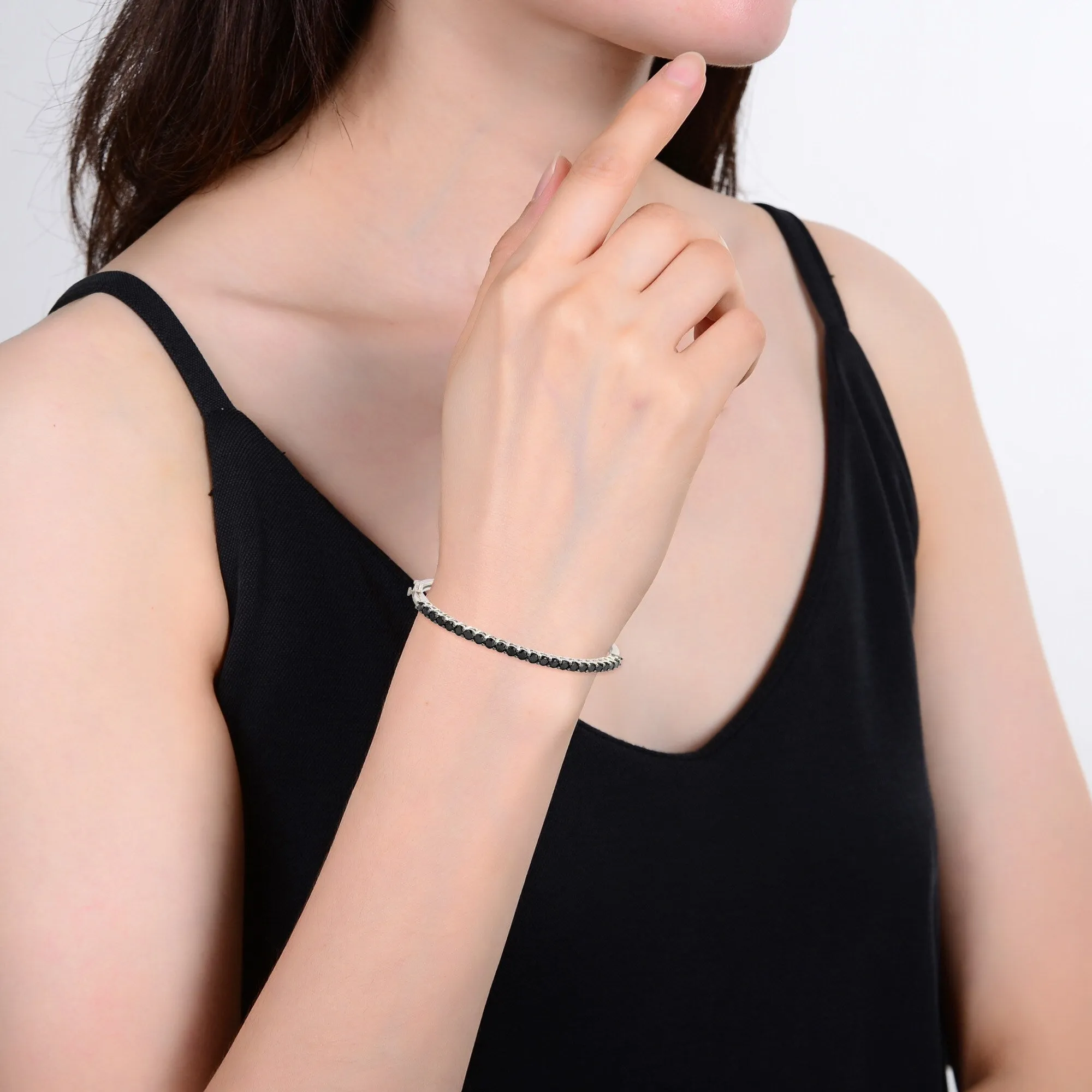 Sterling Silver with Natural Black Spinel Bangle Bracelet- 7.25" sold by Zulily product image thumbnail 5