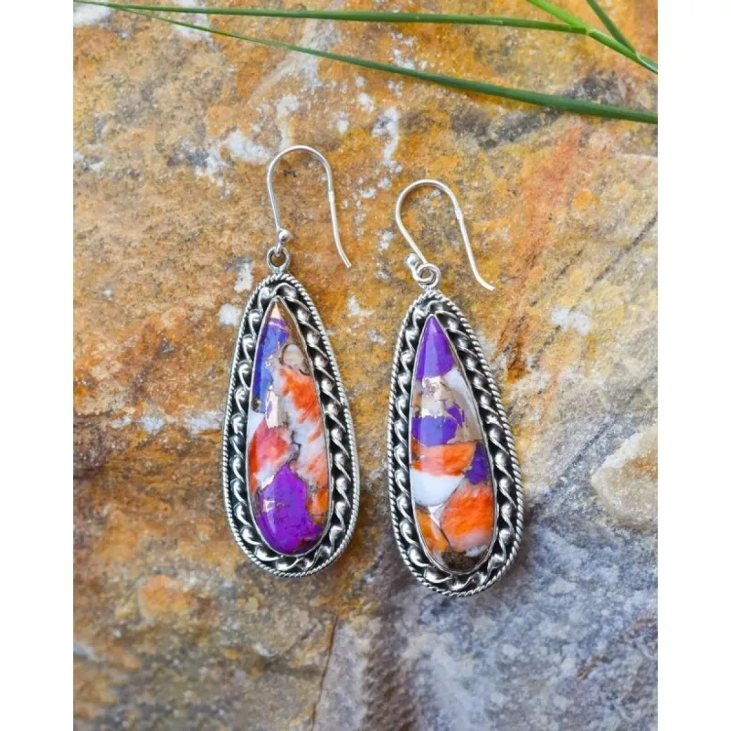 YS Gems Sterling Silver Purple Oyster Copper Turquoise Earring - 0.67 x 2.13 sold by Zulily