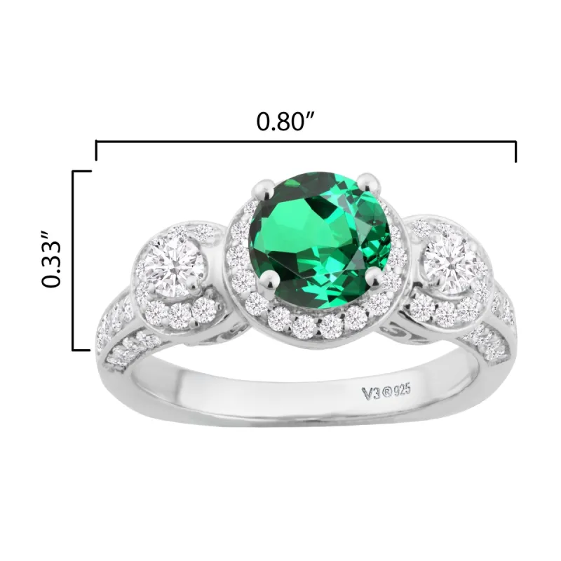 Sterling Silver with Emerald, Moisssanite and White Diamond Three Stone Ring sold by Zulily
