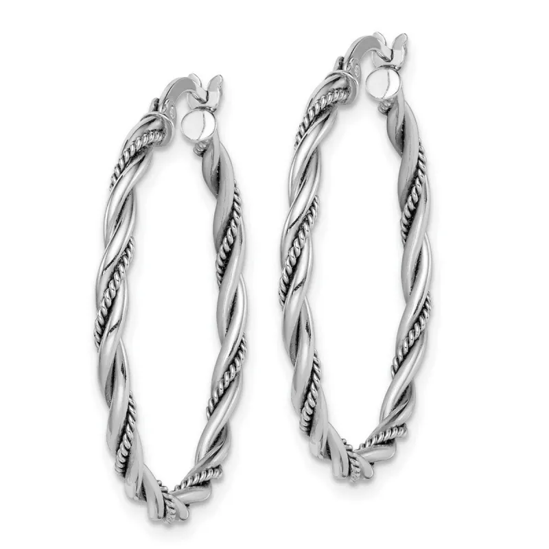 Curata 925 Sterling Silver 32X2.4mm Twisted Hoop Artisan Oxidized Earrings sold by Zulily
