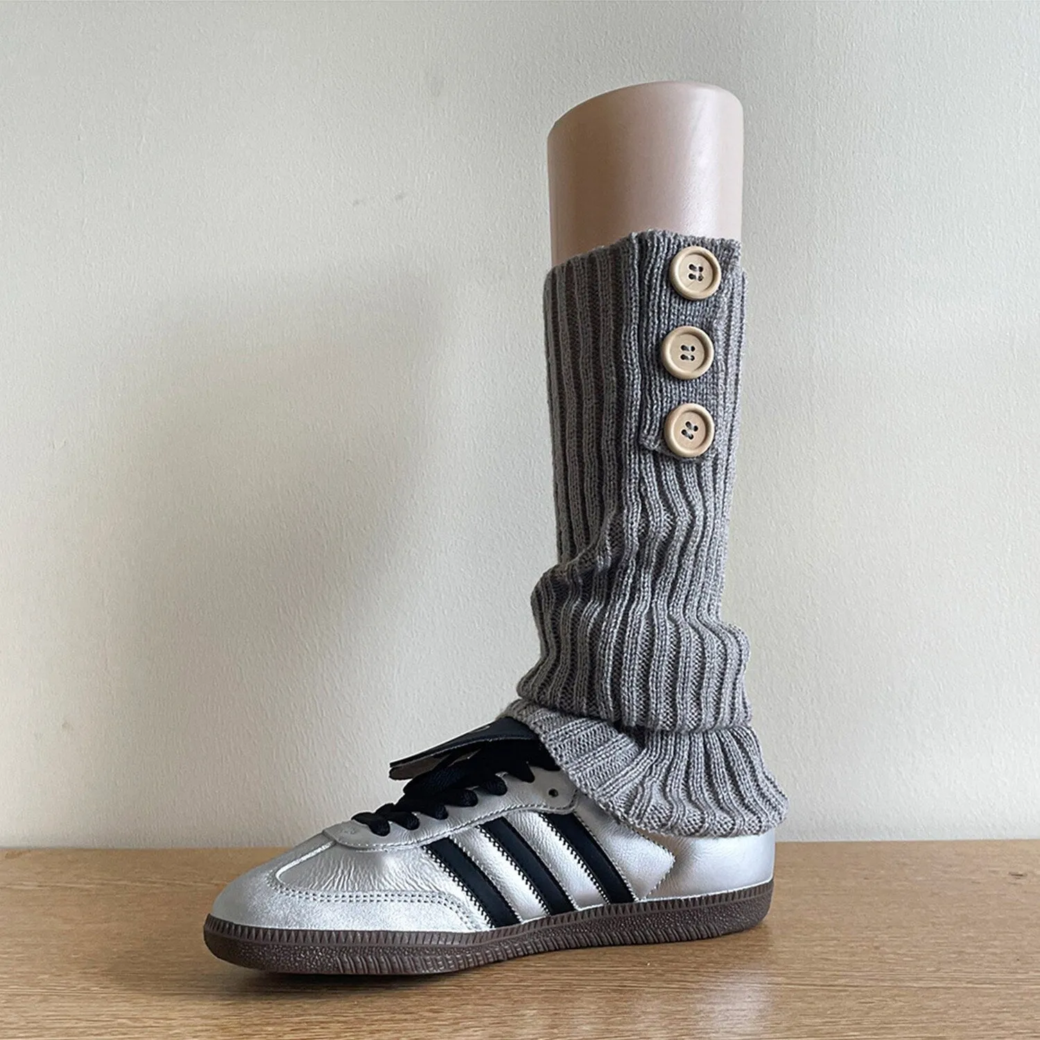 Grey Button-Accent Calf Socks sold by Zulily