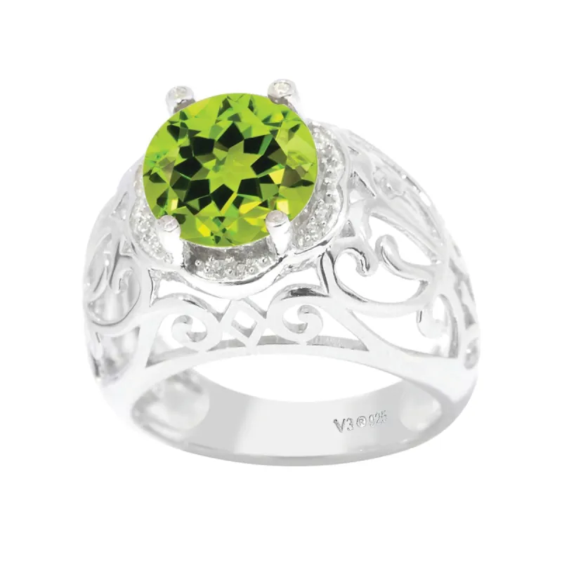 Sterling Silver with Natural Peridot and White Zircon Scrollwork Ring sold by Zulily