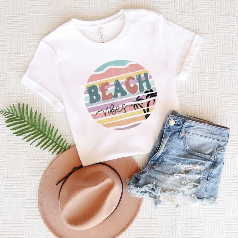 Beach Vibes Stripes Short Sleeve Crewnneck Tee sold by Zulily