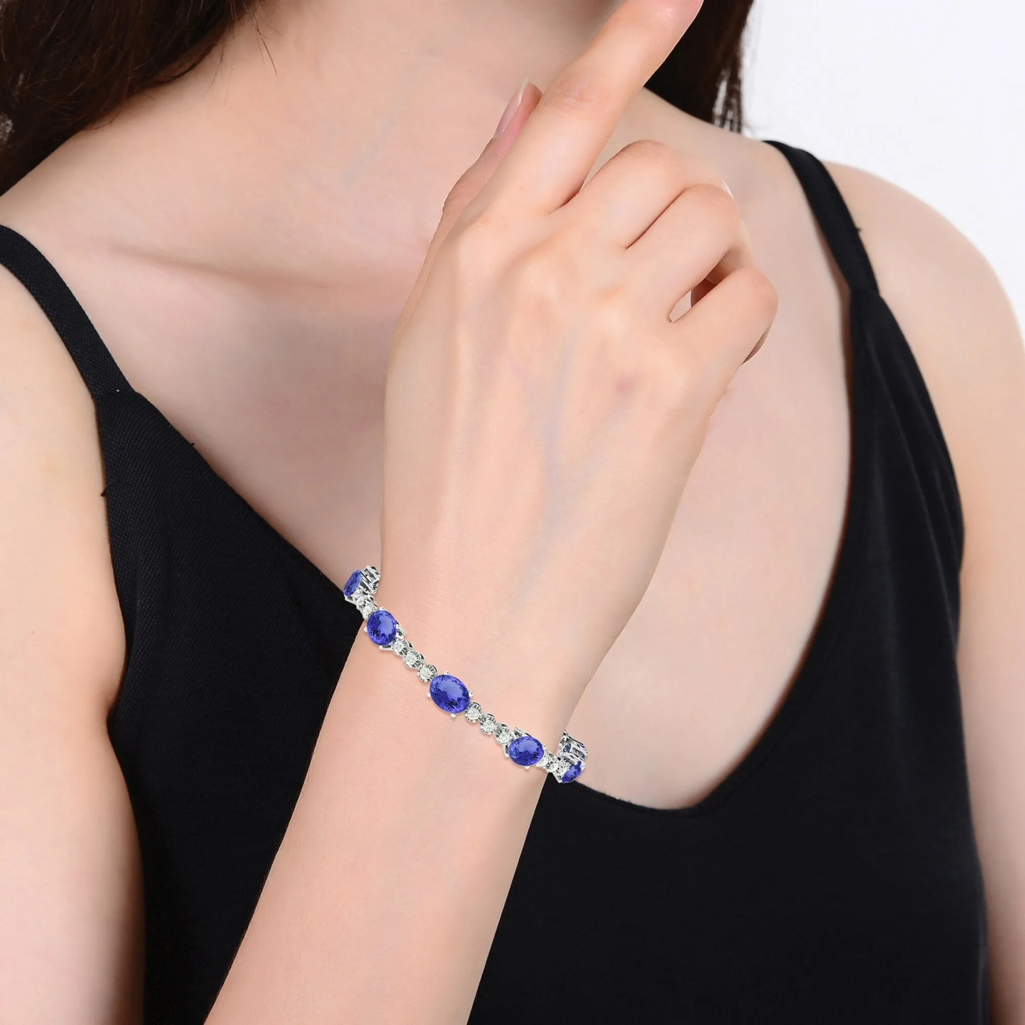 Sterling Silver with Natural Tanzanite and White Topaz Tennis Bracelet-7.25" sold by Zulily