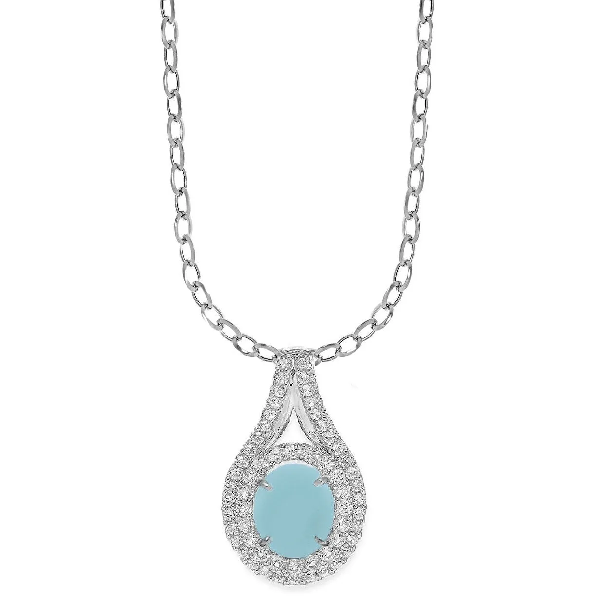 Sterling Silver Aquamarine and White Topaz Halo Pendant with 18" Chain sold by Zulily
